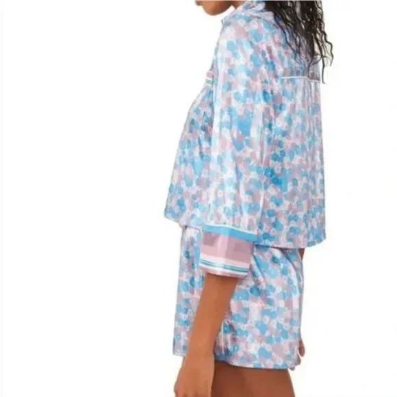 Free People Pillow Talk Satin Short Pajamas Cool Lavendar Combo XS - Picture 2 of 11